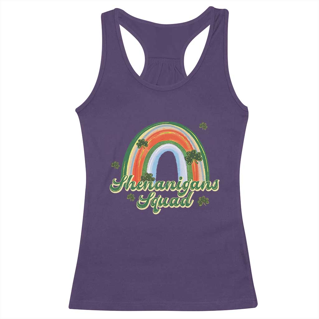 Funny St Patrick's Day Shenanigans Squad Racerback Tank Top Rainbow Shamrock