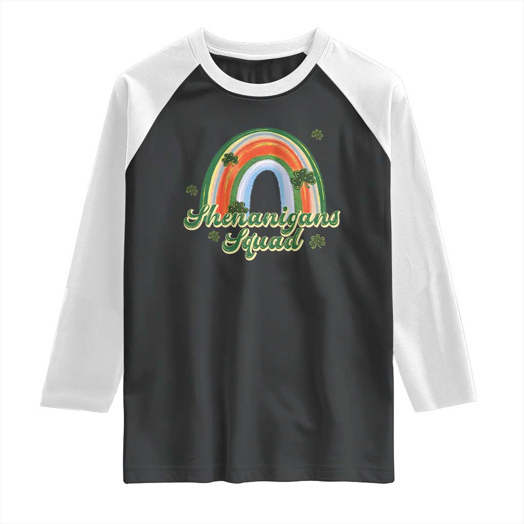 Funny St Patrick's Day Shenanigans Squad Raglan Shirt Rainbow Shamrock