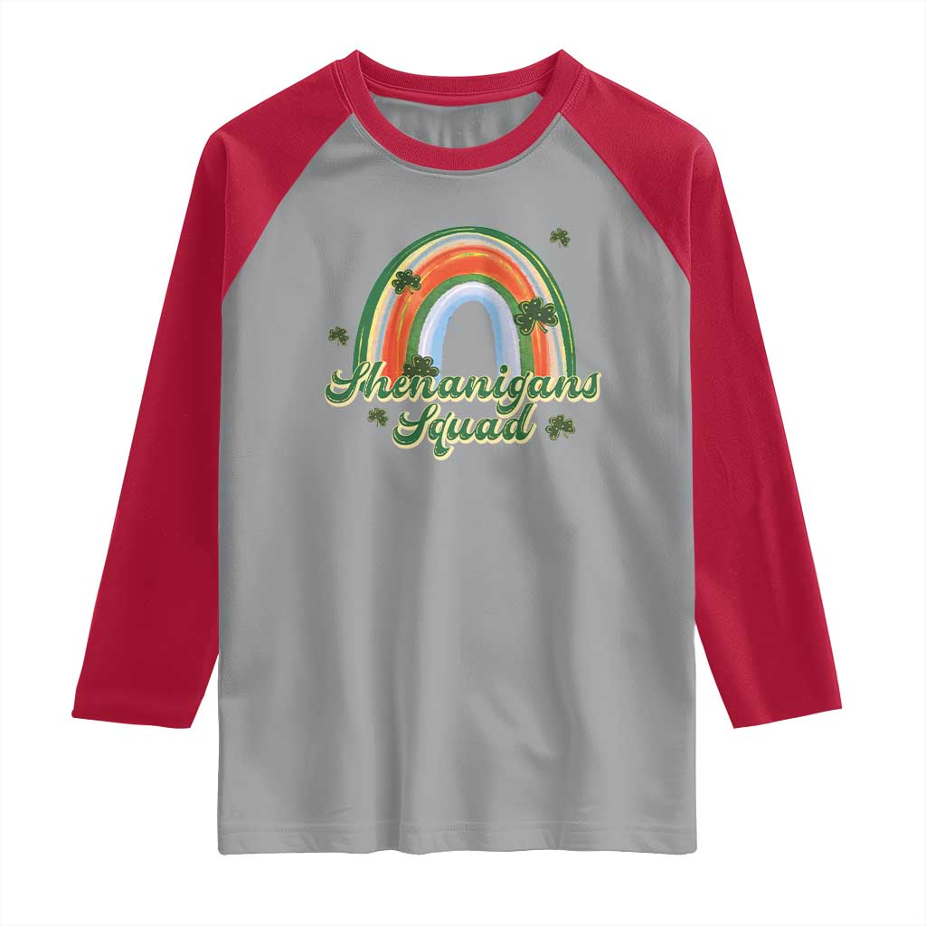 Funny St Patrick's Day Shenanigans Squad Raglan Shirt Rainbow Shamrock