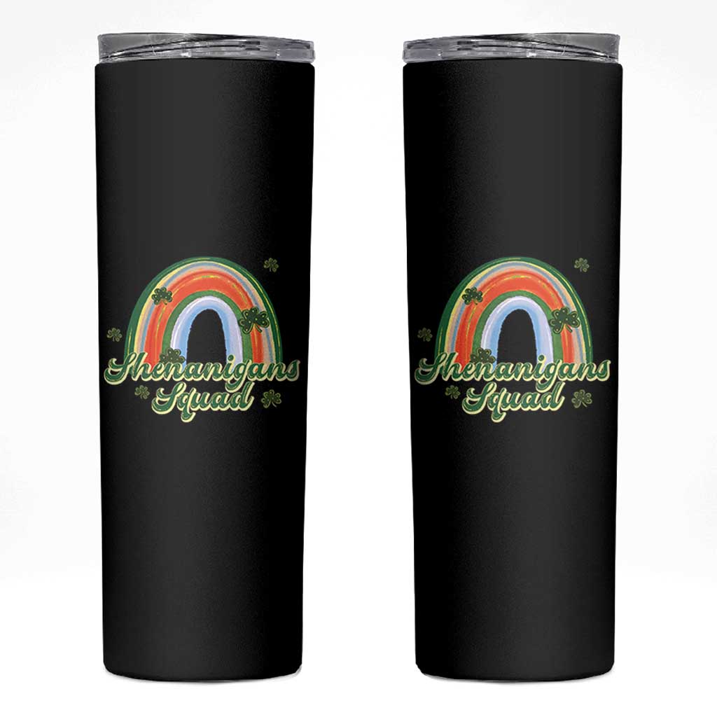 Funny St Patrick's Day Shenanigans Squad Skinny Tumbler Rainbow Shamrock
