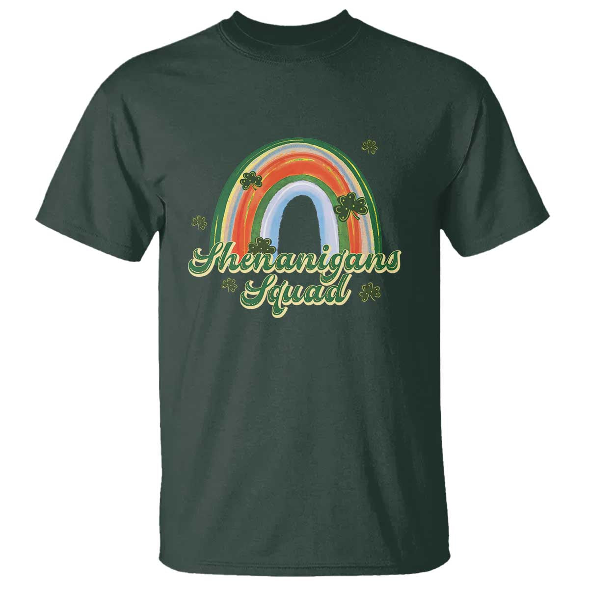 Funny St Patrick's Day Shenanigans Squad T Shirt Rainbow Shamrock