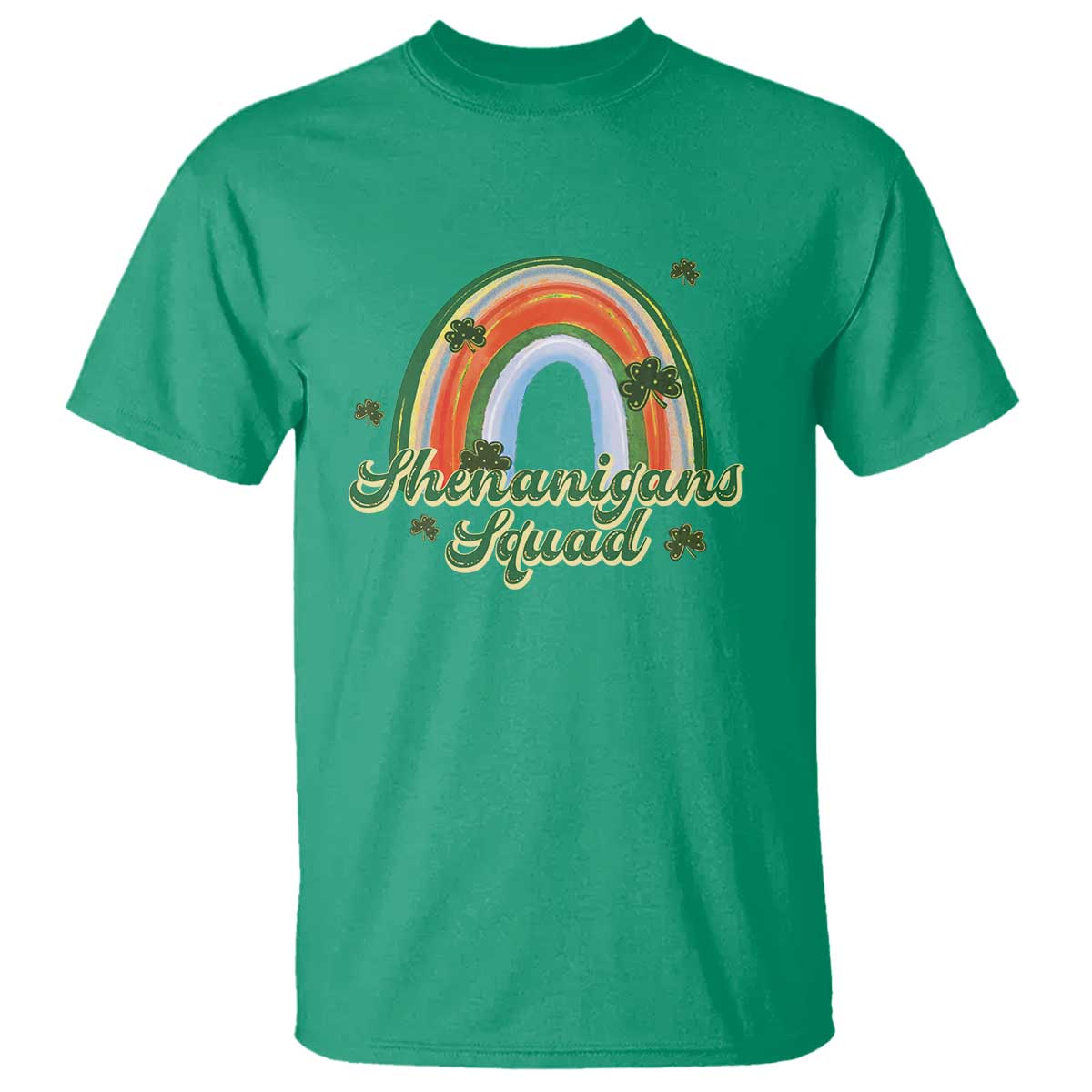 Funny St Patrick's Day Shenanigans Squad T Shirt Rainbow Shamrock