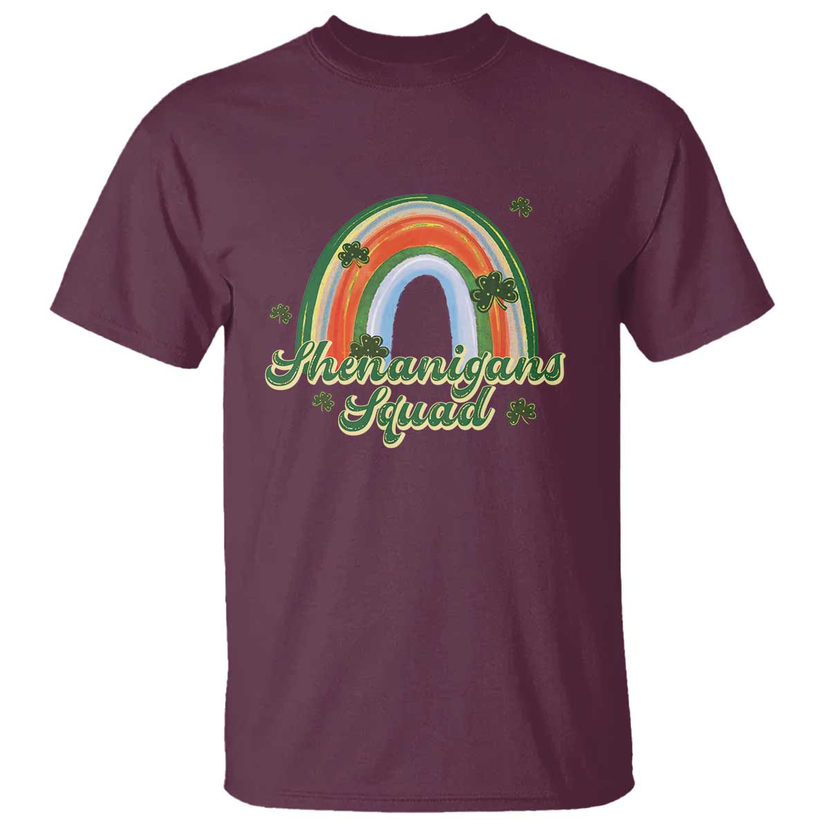 Funny St Patrick's Day Shenanigans Squad T Shirt Rainbow Shamrock