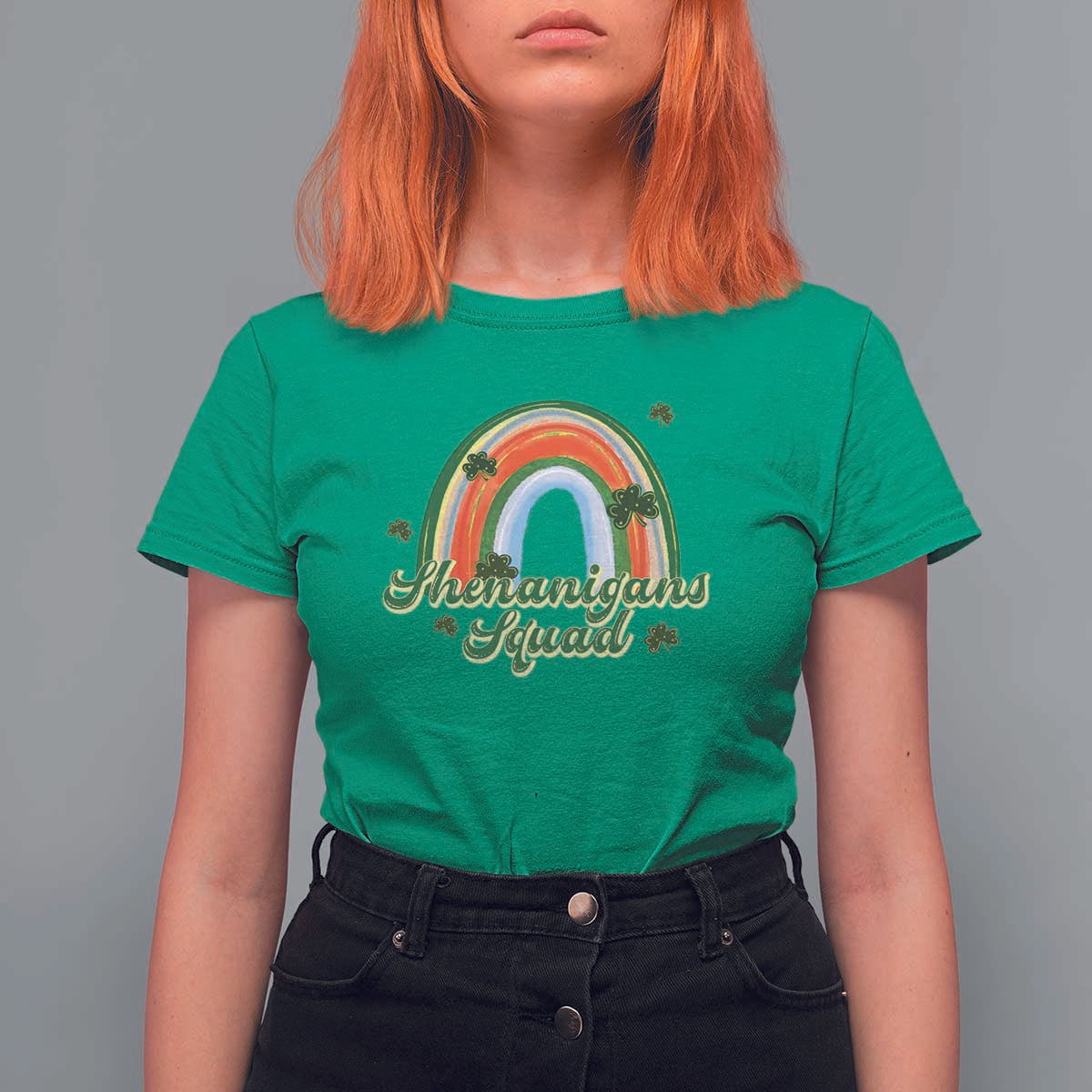 Funny St Patrick's Day Shenanigans Squad T Shirt For Women Rainbow Shamrock