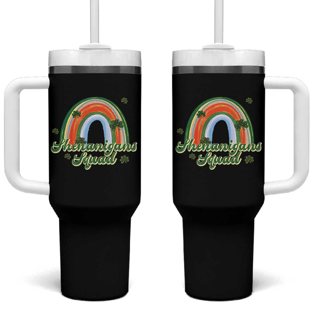 Funny St Patrick's Day Shenanigans Squad Tumbler With Handle Rainbow Shamrock