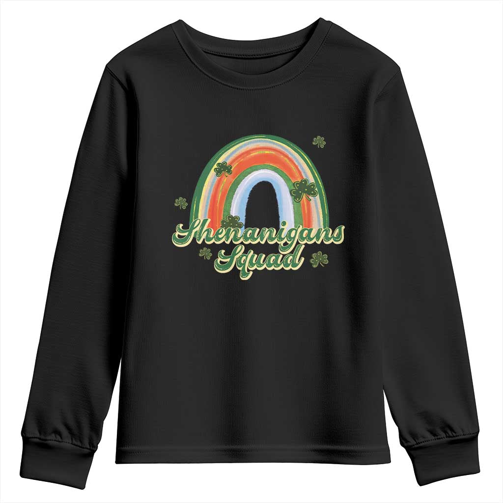 Funny St Patrick's Day Shenanigans Squad Youth Sweatshirt Rainbow Shamrock