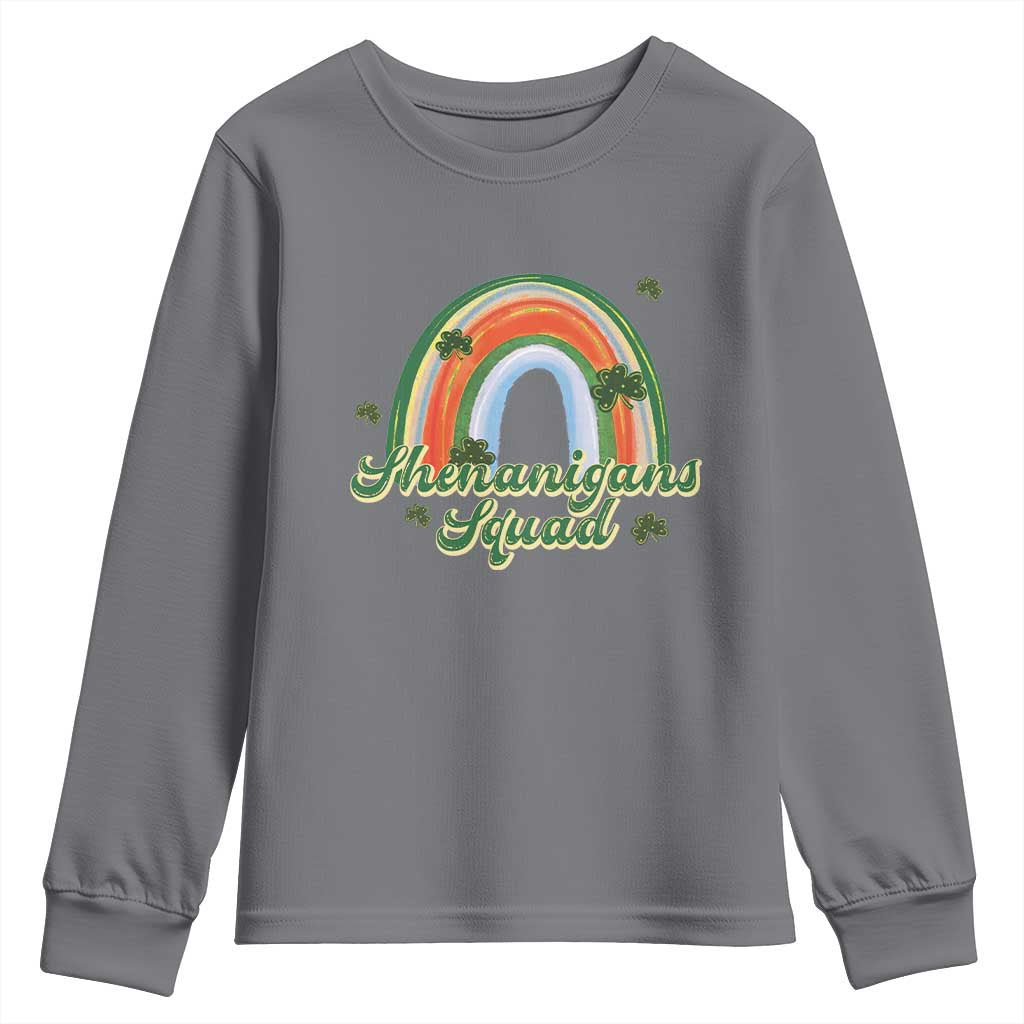 Funny St Patrick's Day Shenanigans Squad Youth Sweatshirt Rainbow Shamrock