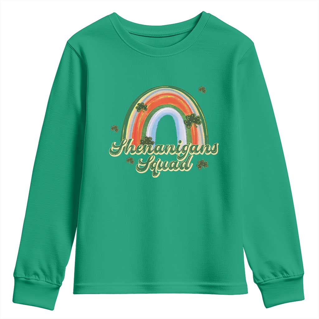 Funny St Patrick's Day Shenanigans Squad Youth Sweatshirt Rainbow Shamrock