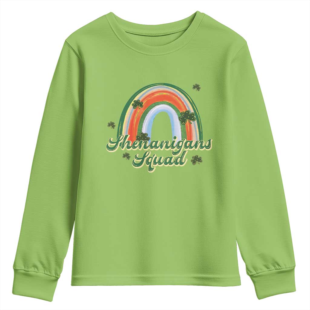 Funny St Patrick's Day Shenanigans Squad Youth Sweatshirt Rainbow Shamrock
