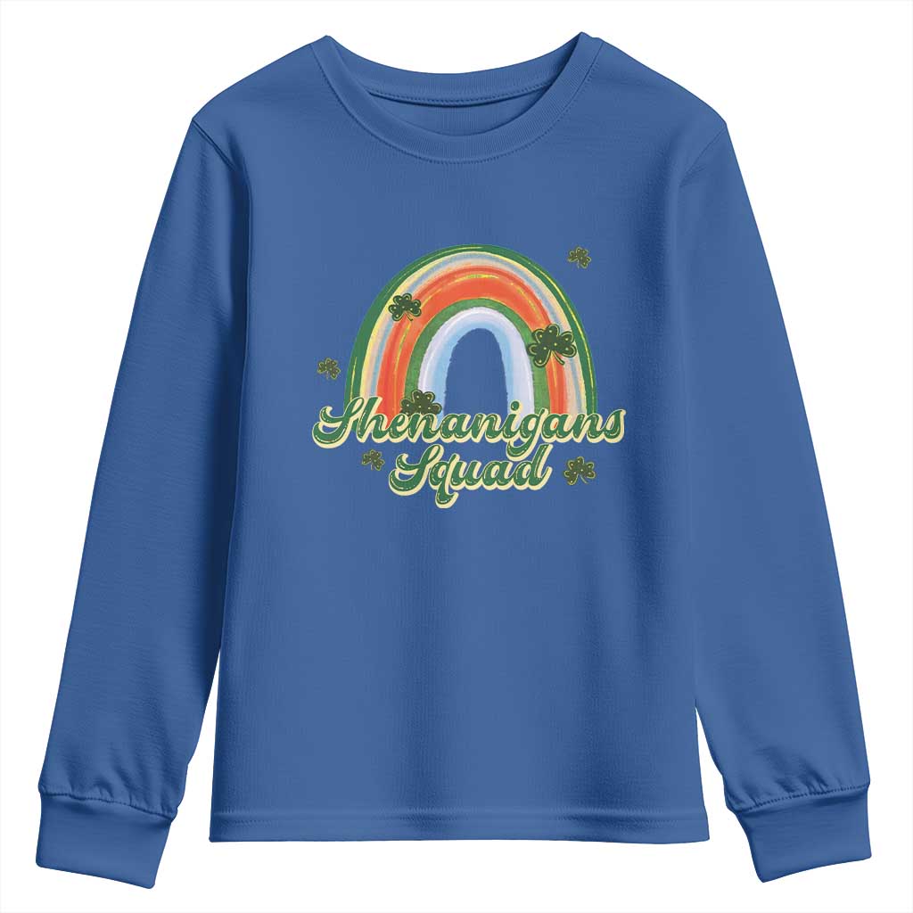 Funny St Patrick's Day Shenanigans Squad Youth Sweatshirt Rainbow Shamrock
