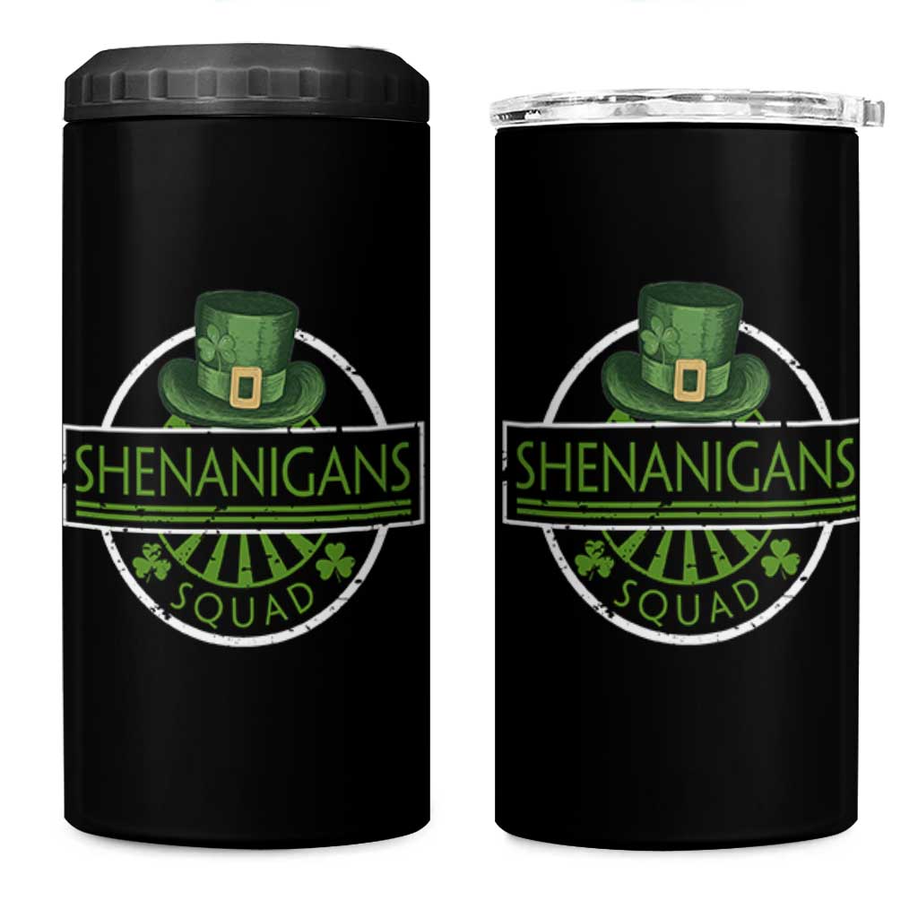 Funny St Patrick's Day Shenanigans Squad 4 in 1 Can Cooler Tumbler Shamrock
