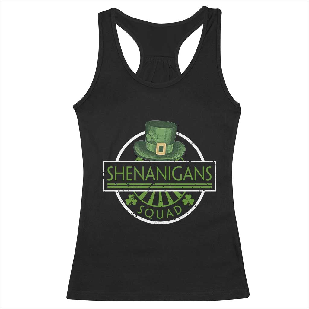 Funny St Patrick's Day Shenanigans Squad Racerback Tank Top Shamrock