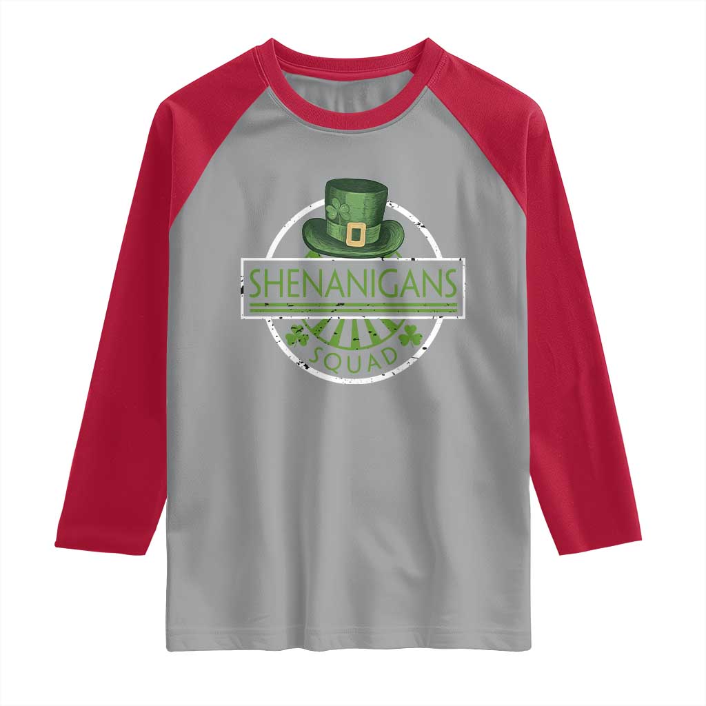Funny St Patrick's Day Shenanigans Squad Raglan Shirt Shamrock
