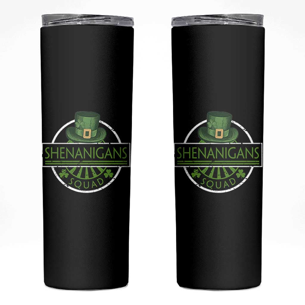 Funny St Patrick's Day Shenanigans Squad Skinny Tumbler Shamrock