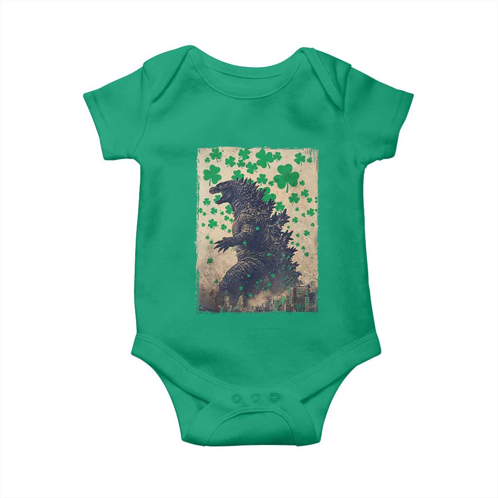 Funny St Patrick's Day Japanese Giant Monster Baby Onesie Vintage Shamrock