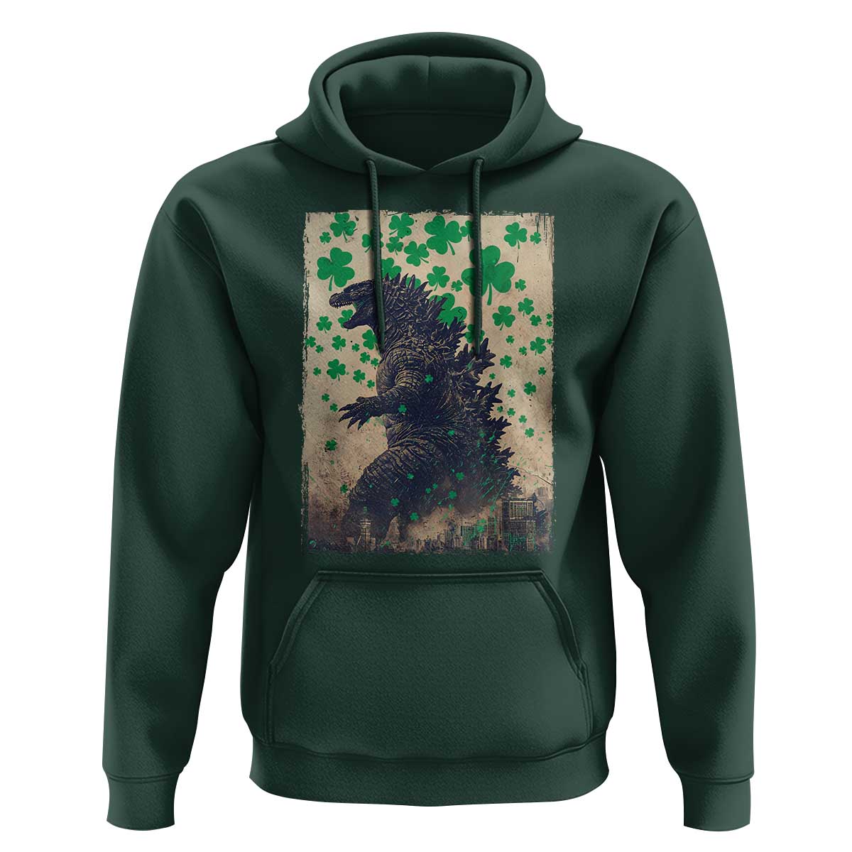 Funny St Patrick's Day Japanese Giant Monster Hoodie Vintage Shamrock