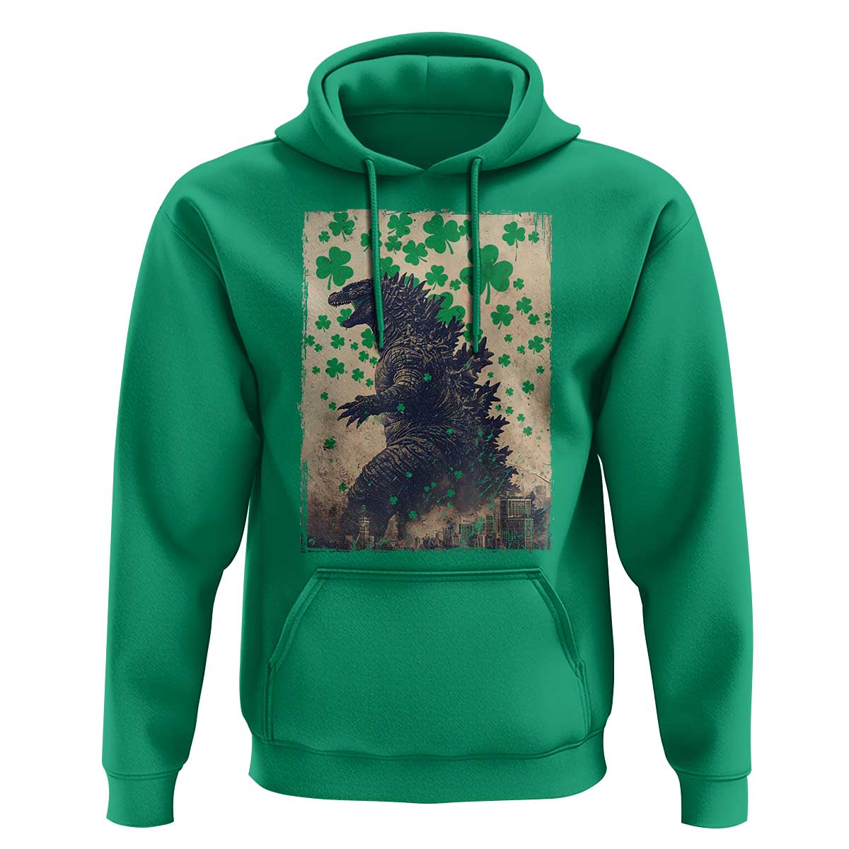 Funny St Patrick's Day Japanese Giant Monster Hoodie Vintage Shamrock