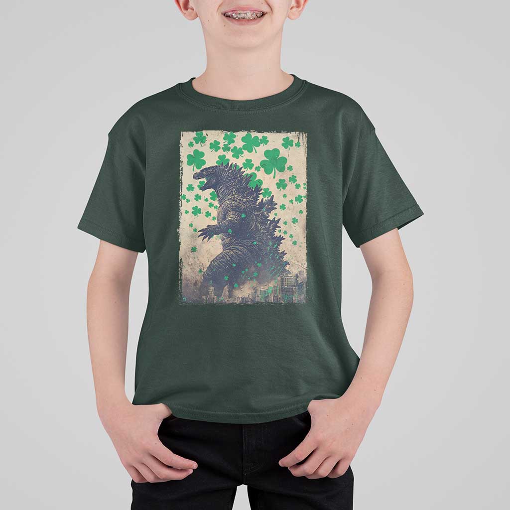 Funny St Patrick's Day Japanese Giant Monster T Shirt For Kid Vintage Shamrock