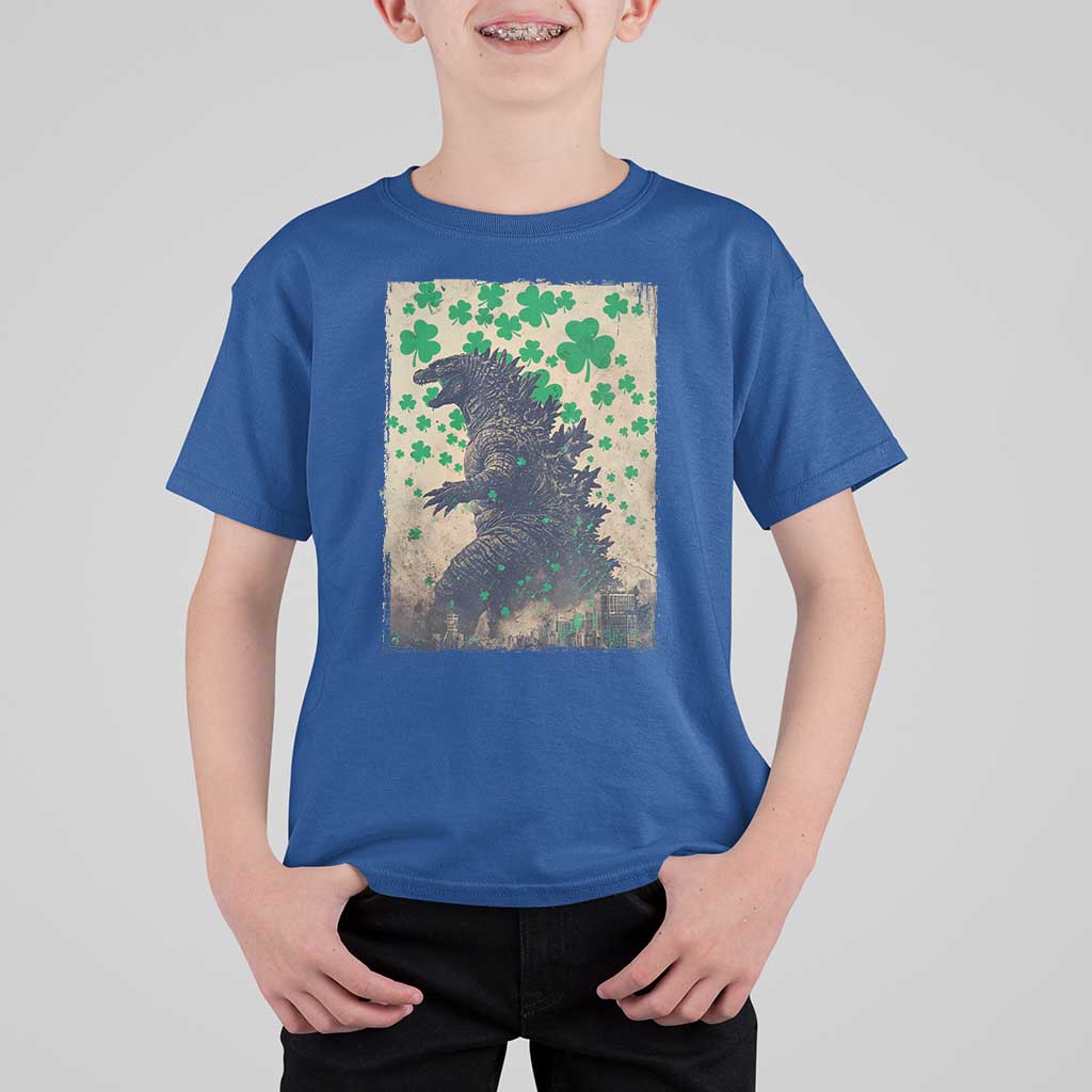 Funny St Patrick's Day Japanese Giant Monster T Shirt For Kid Vintage Shamrock