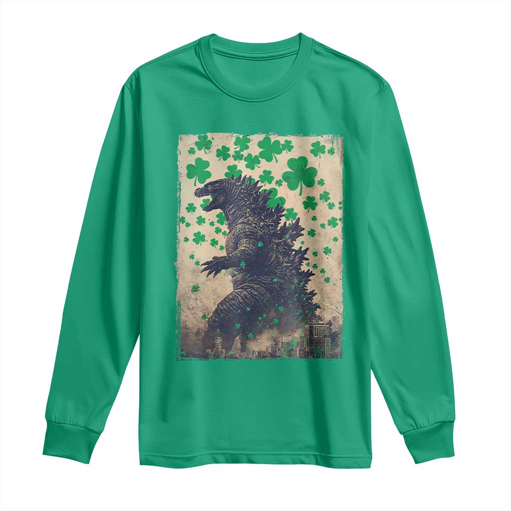 Funny St Patrick's Day Japanese Giant Monster Long Sleeve Shirt Vintage Shamrock