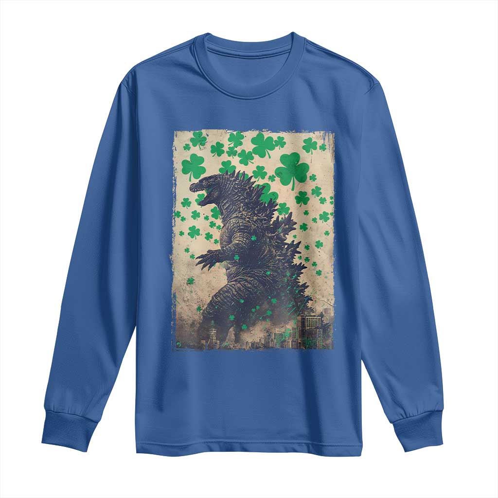 Funny St Patrick's Day Japanese Giant Monster Long Sleeve Shirt Vintage Shamrock