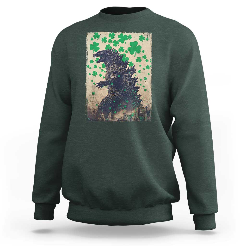 Funny St Patrick's Day Japanese Giant Monster Sweatshirt Vintage Shamrock