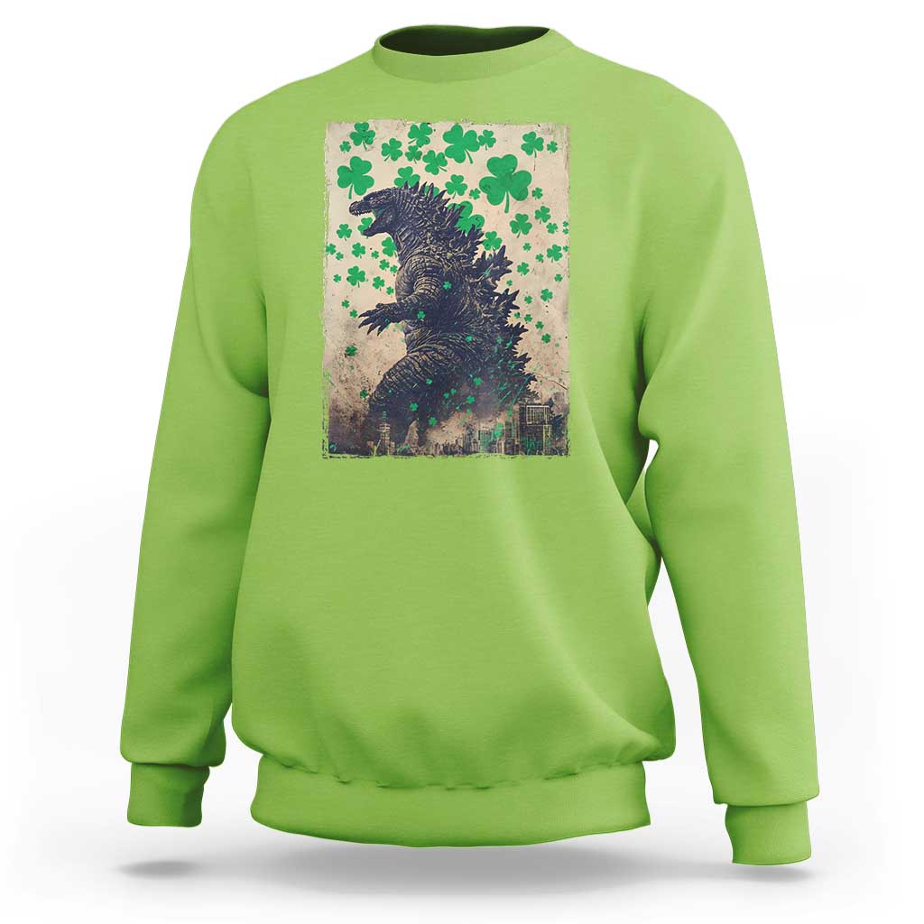 Funny St Patrick's Day Japanese Giant Monster Sweatshirt Vintage Shamrock
