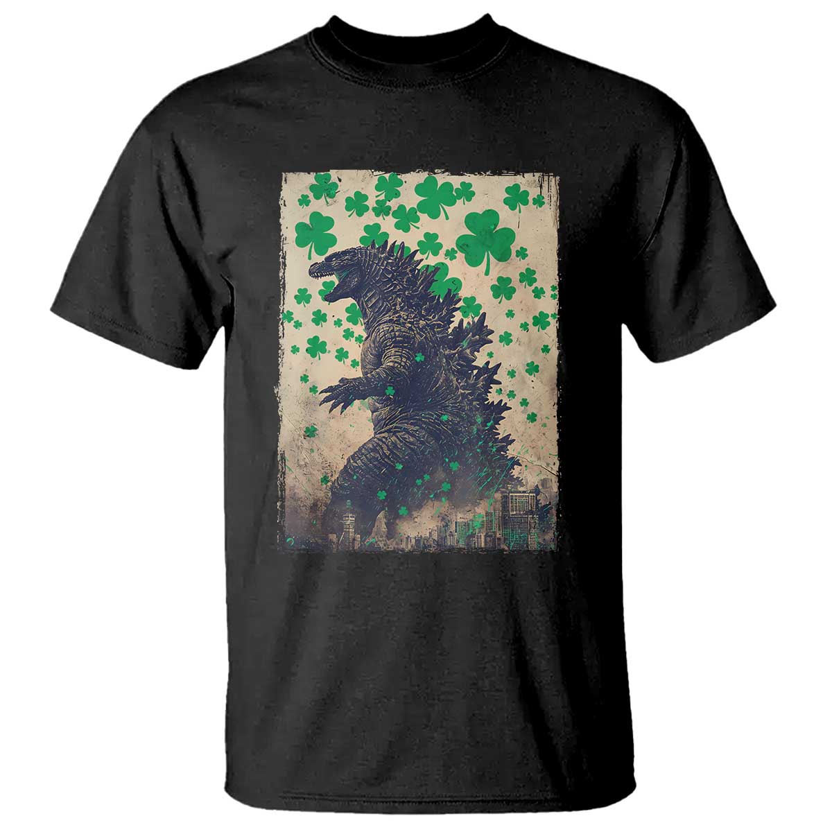 Funny St Patrick's Day Japanese Giant Monster T Shirt Vintage Shamrock