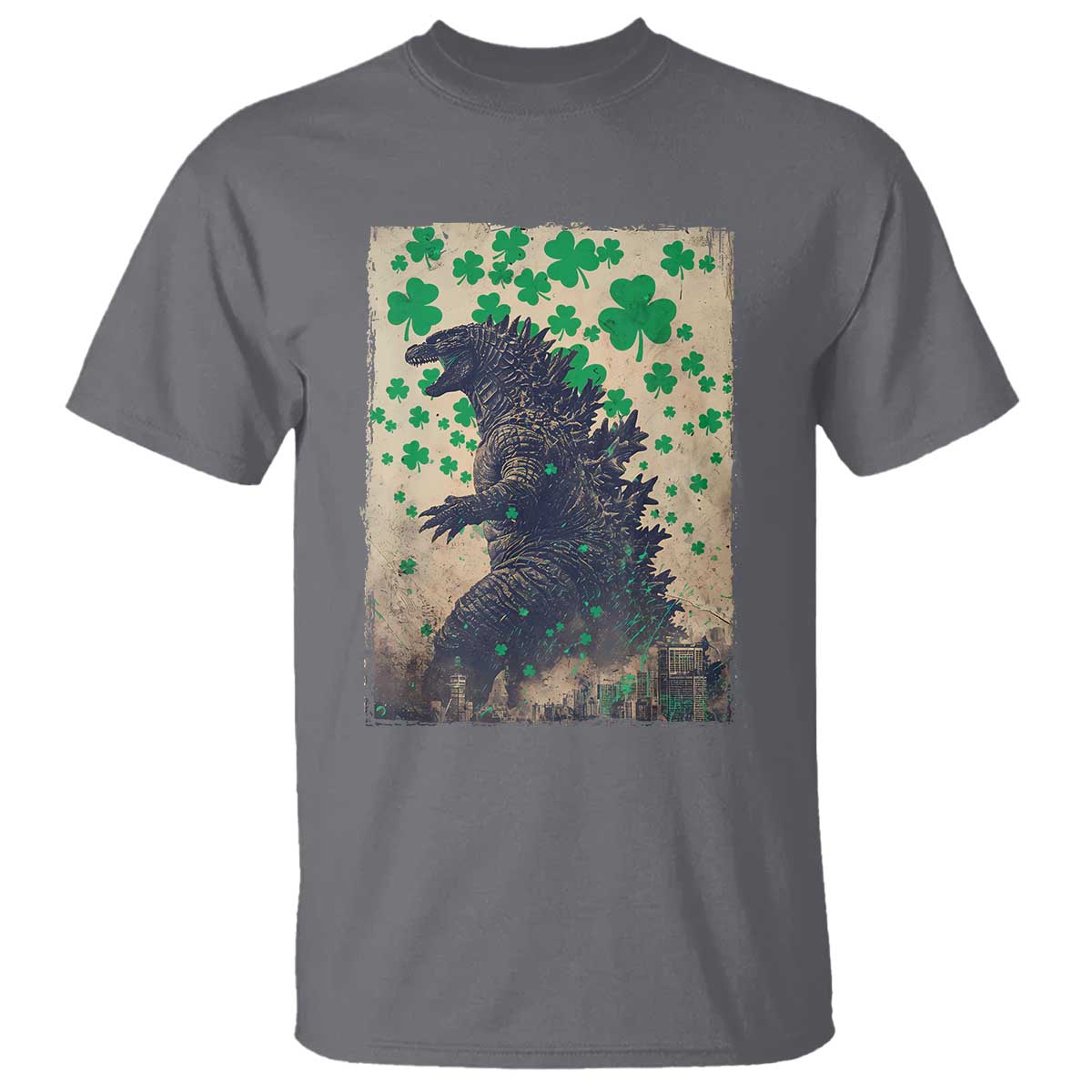 Funny St Patrick's Day Japanese Giant Monster T Shirt Vintage Shamrock