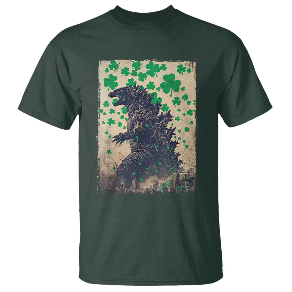 Funny St Patrick's Day Japanese Giant Monster T Shirt Vintage Shamrock