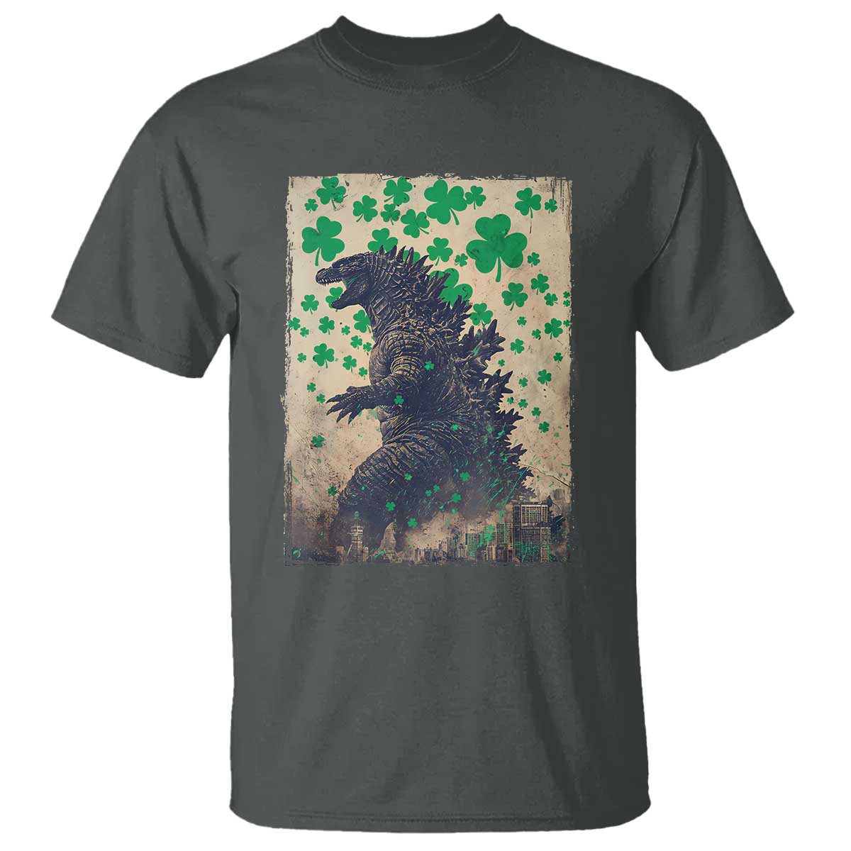 Funny St Patrick's Day Japanese Giant Monster T Shirt Vintage Shamrock