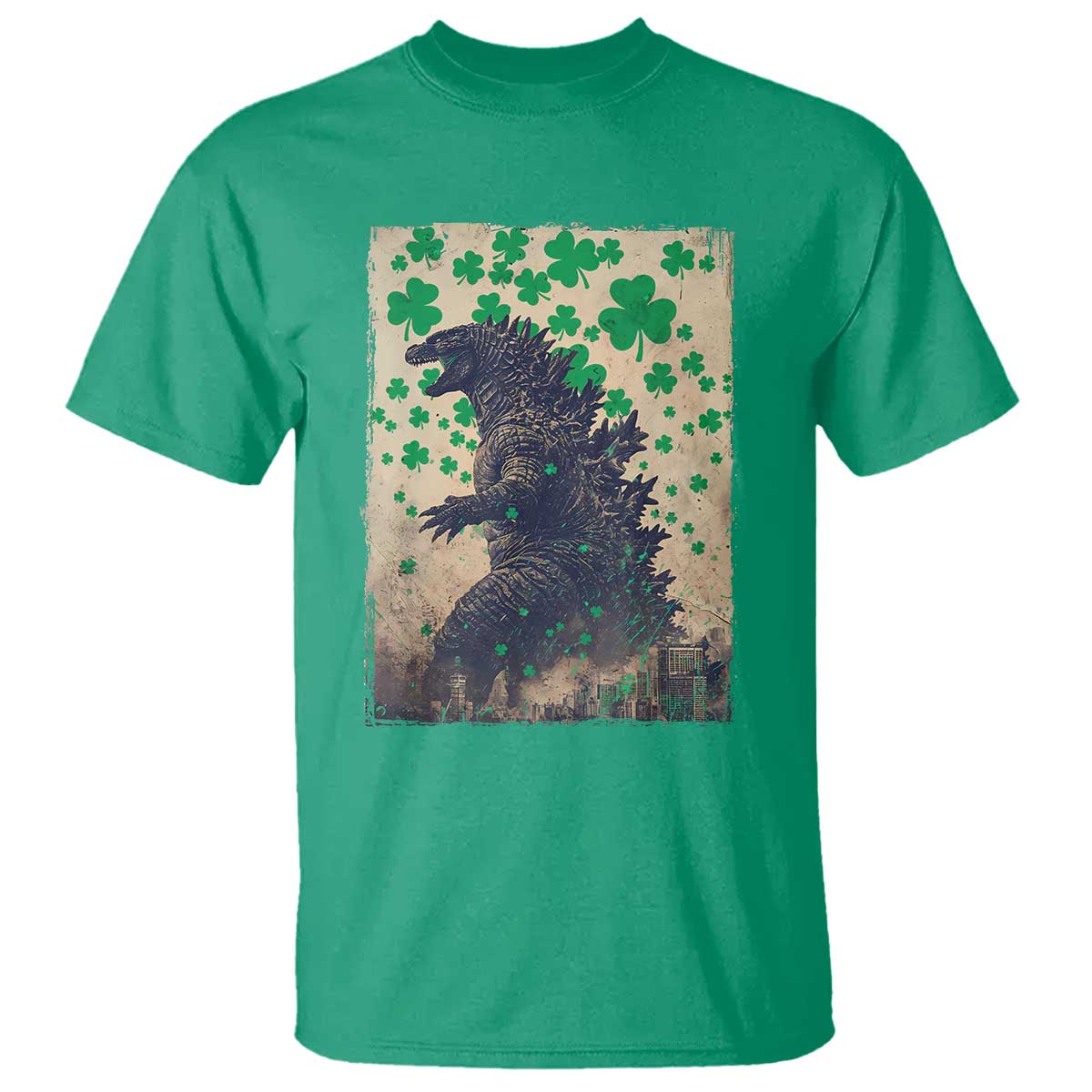 Funny St Patrick's Day Japanese Giant Monster T Shirt Vintage Shamrock