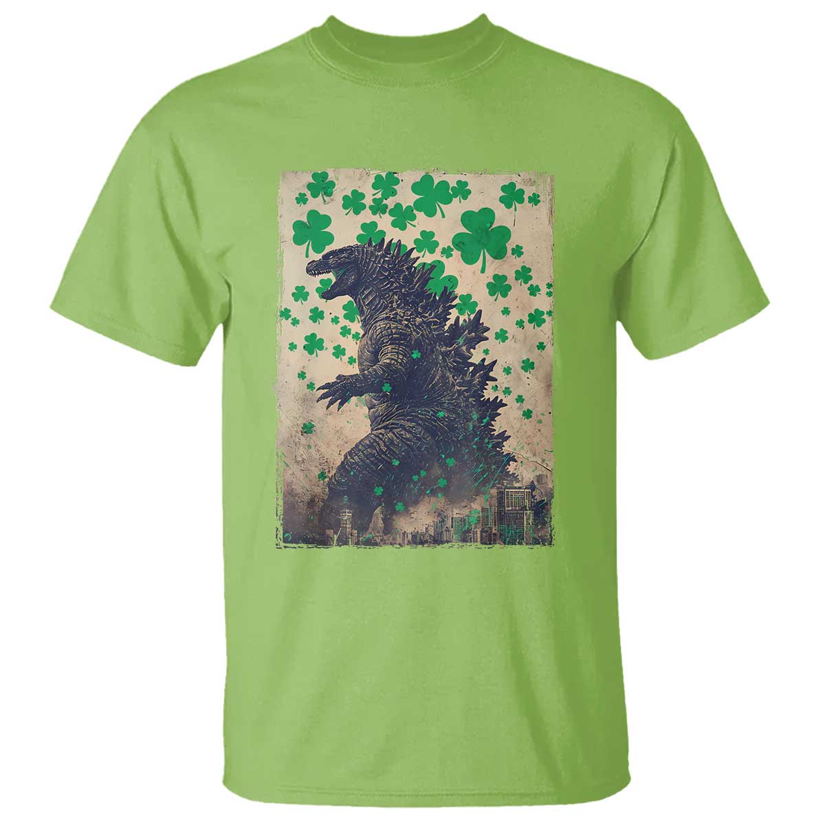 Funny St Patrick's Day Japanese Giant Monster T Shirt Vintage Shamrock