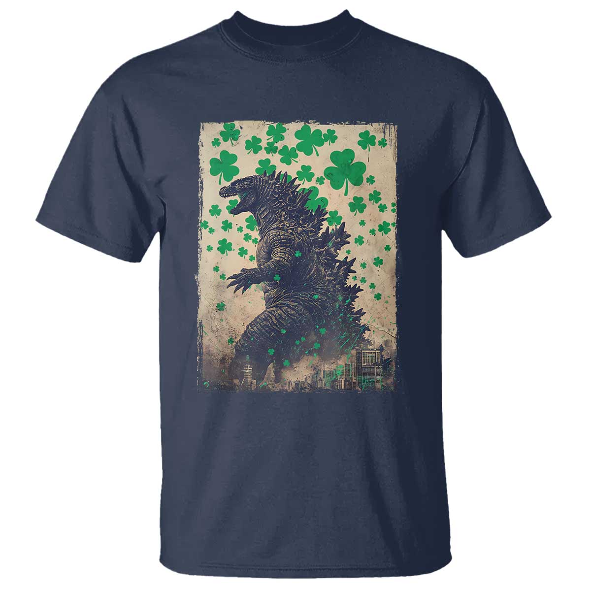 Funny St Patrick's Day Japanese Giant Monster T Shirt Vintage Shamrock