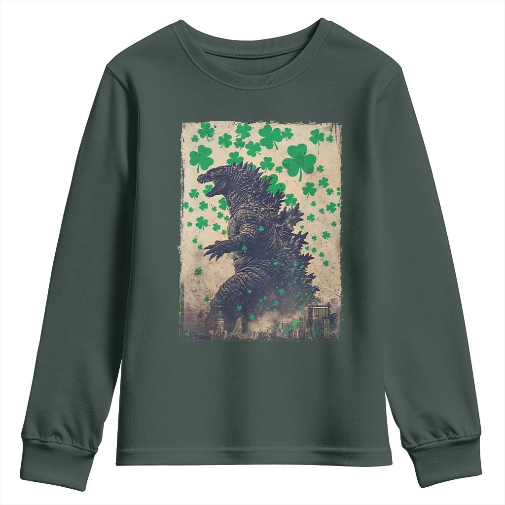 Funny St Patrick's Day Japanese Giant Monster Youth Sweatshirt Vintage Shamrock