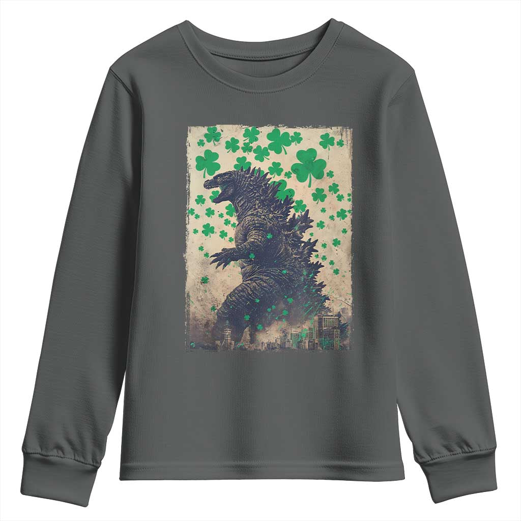 Funny St Patrick's Day Japanese Giant Monster Youth Sweatshirt Vintage Shamrock
