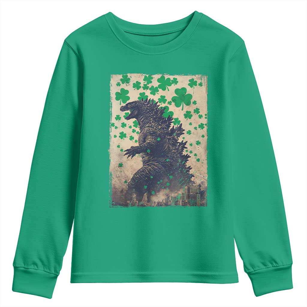 Funny St Patrick's Day Japanese Giant Monster Youth Sweatshirt Vintage Shamrock