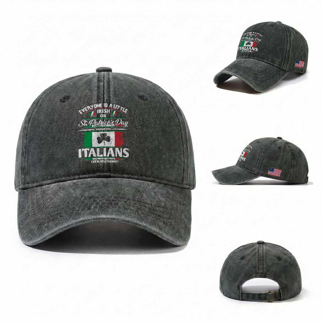 Funny St Patrick's Day Italian Washed Cotton Baseball Cap Everyone Is A Little Irish On St Patrick's Day