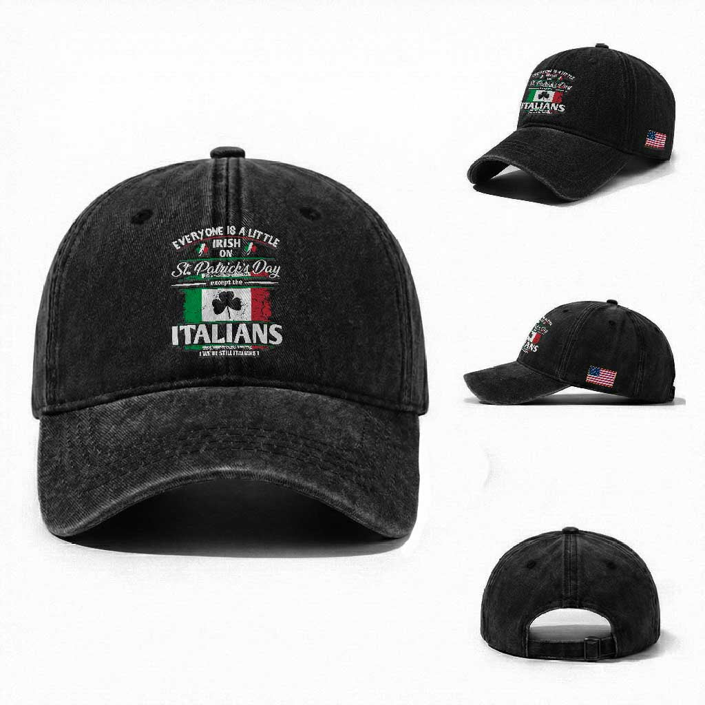 Funny St Patrick's Day Italian Washed Cotton Baseball Cap Everyone Is A Little Irish On St Patrick's Day