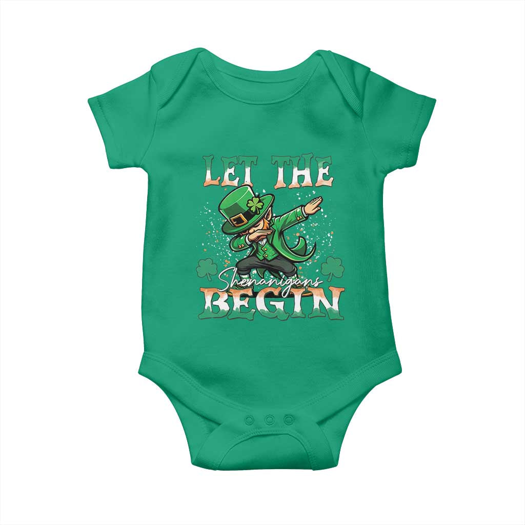 Funny Let The Shenanigans Begin Baby Onesie Dabbing Leprechaun St Patrick's Day