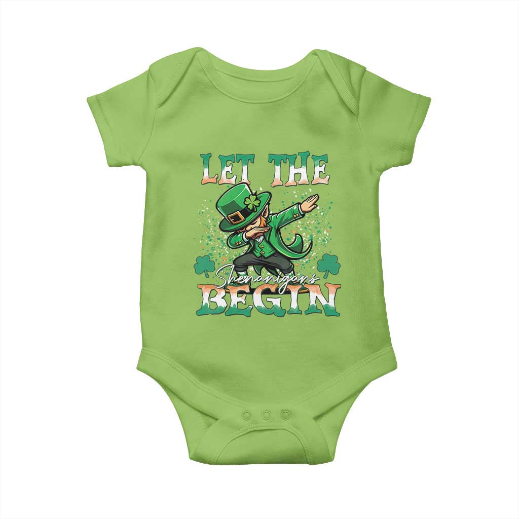Funny Let The Shenanigans Begin Baby Onesie Dabbing Leprechaun St Patrick's Day