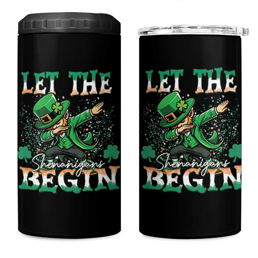 Funny Let The Shenanigans Begin 4 in 1 Can Cooler Tumbler Dabbing Leprechaun St Patrick's Day