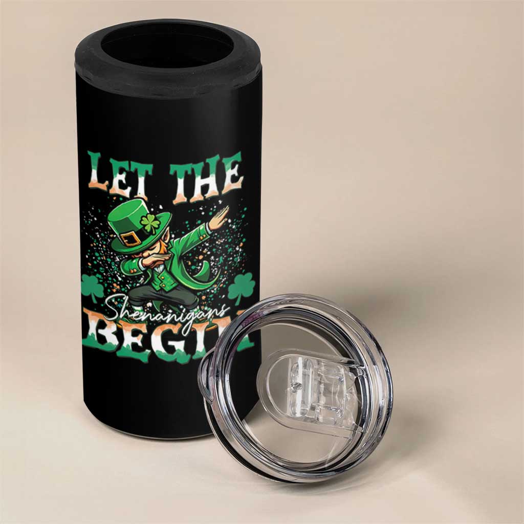 Funny Let The Shenanigans Begin 4 in 1 Can Cooler Tumbler Dabbing Leprechaun St Patrick's Day