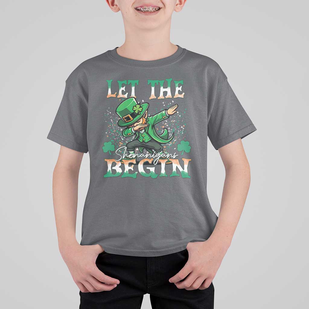 Funny Let The Shenanigans Begin T Shirt For Kid Dabbing Leprechaun St Patrick's Day