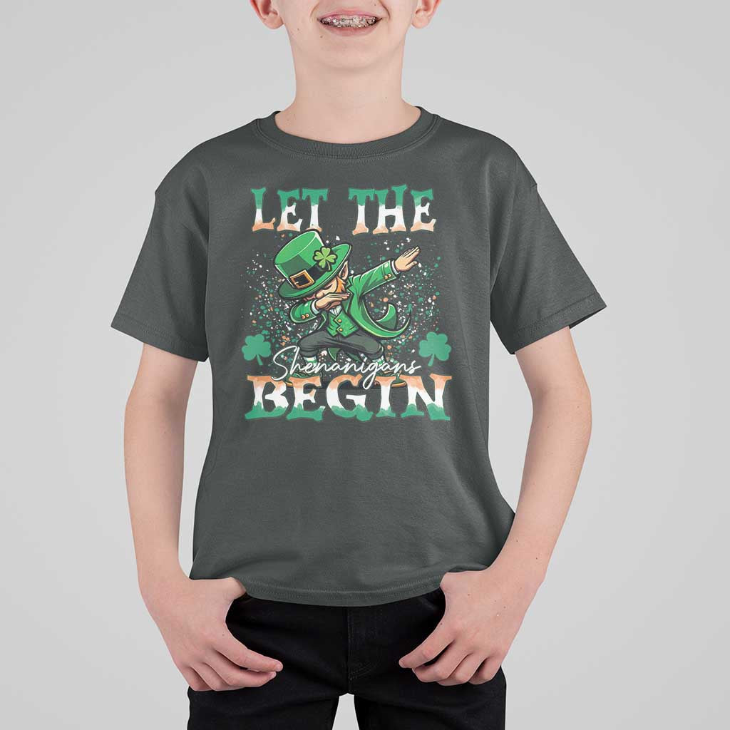 Funny Let The Shenanigans Begin T Shirt For Kid Dabbing Leprechaun St Patrick's Day