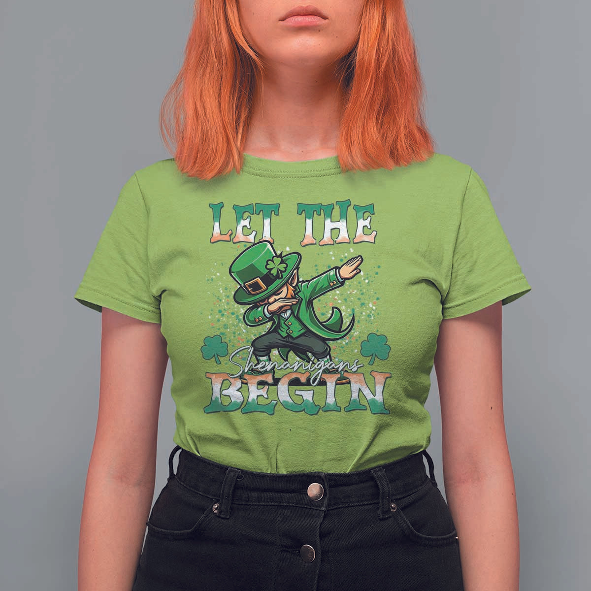 Funny Let The Shenanigans Begin T Shirt For Women Dabbing Leprechaun St Patrick's Day