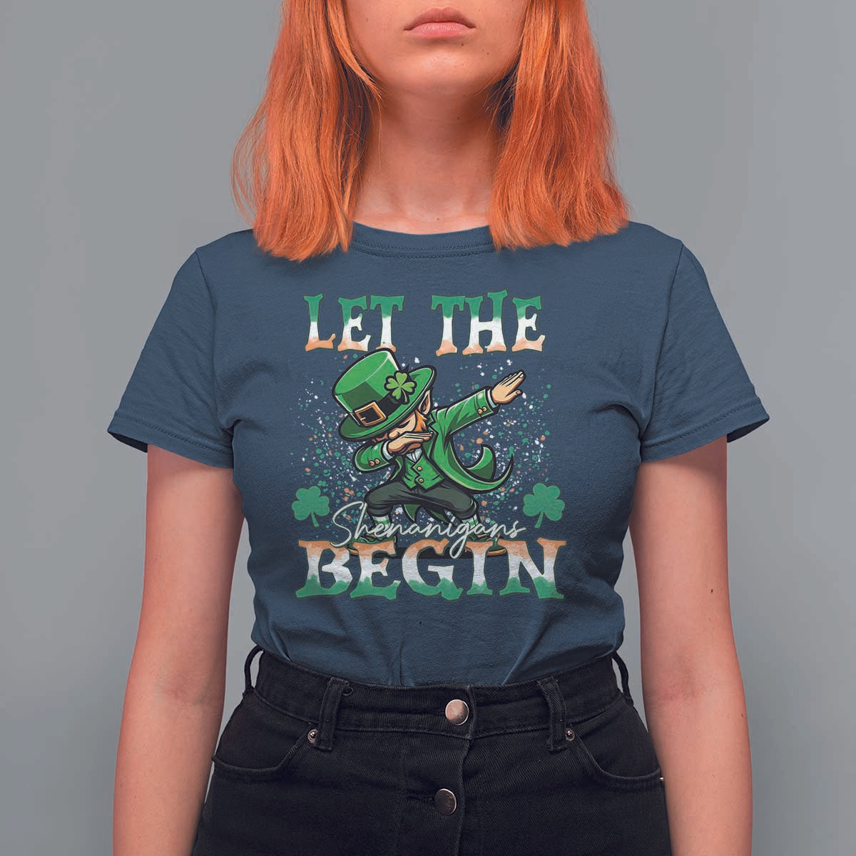 Funny Let The Shenanigans Begin T Shirt For Women Dabbing Leprechaun St Patrick's Day