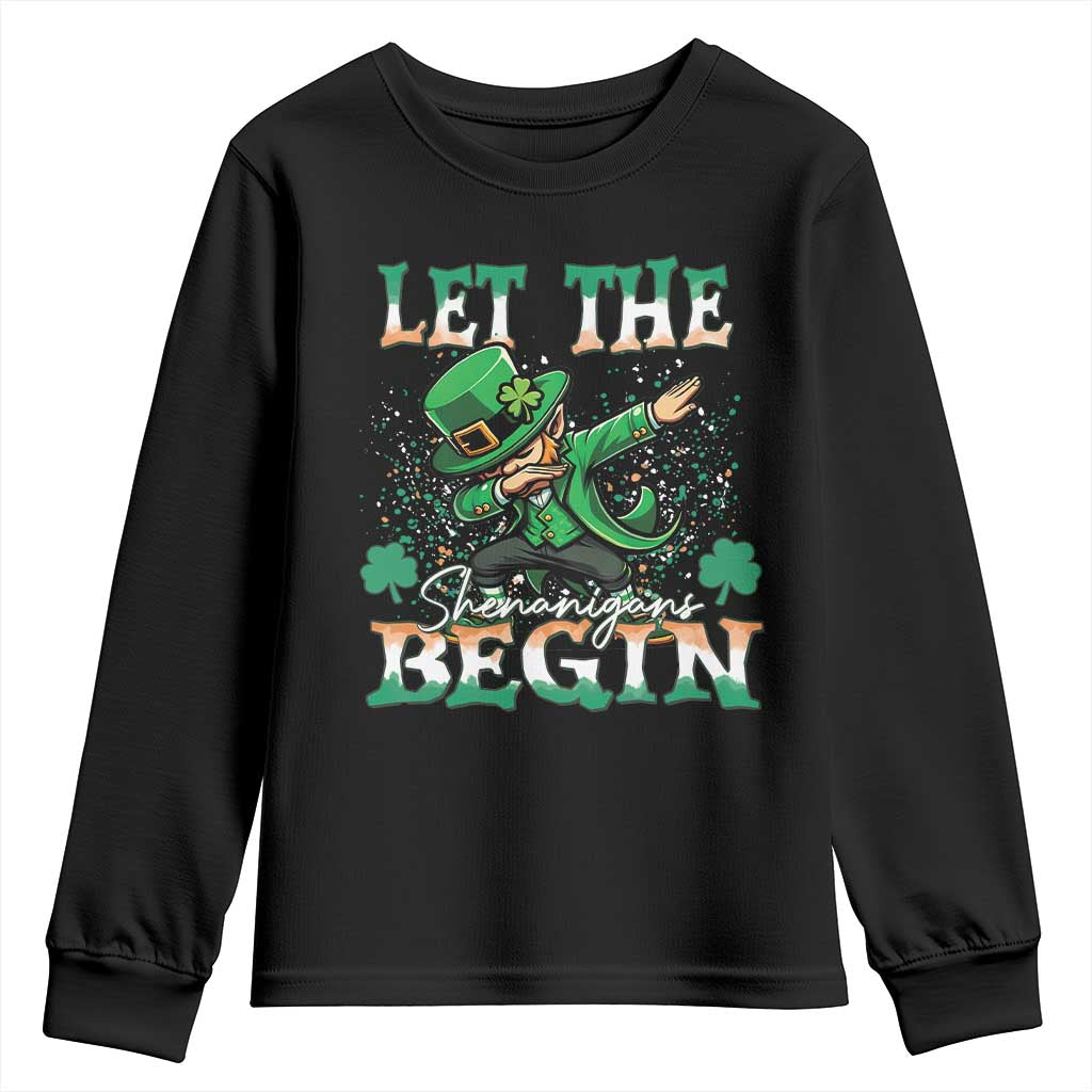 Funny Let The Shenanigans Begin Youth Sweatshirt Dabbing Leprechaun St Patrick's Day