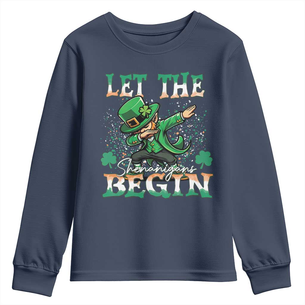 Funny Let The Shenanigans Begin Youth Sweatshirt Dabbing Leprechaun St Patrick's Day