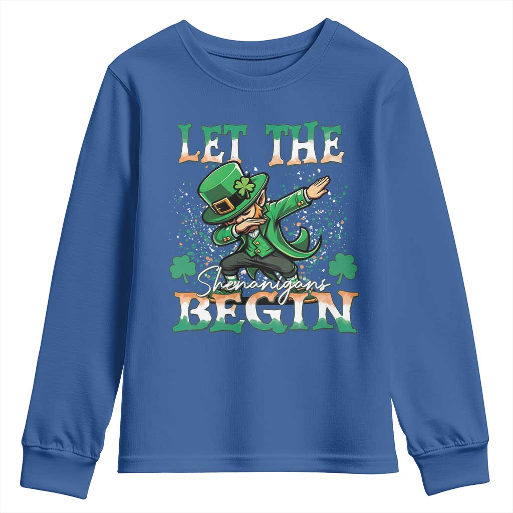 Funny Let The Shenanigans Begin Youth Sweatshirt Dabbing Leprechaun St Patrick's Day